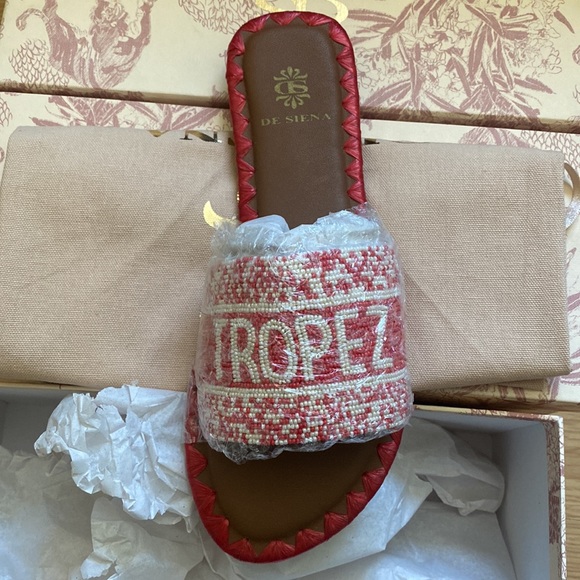 New! De Siena Saint Tropez Sandals in Red Slides Leather & Beads - Picture 6 of 8
